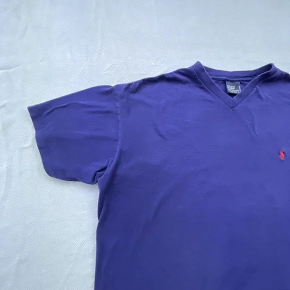 Polo Ralph Lauren Shirt Mens LARGE Purple V-Neck RED Pony Logo T-Shirt Casual - Picture 5 of 13